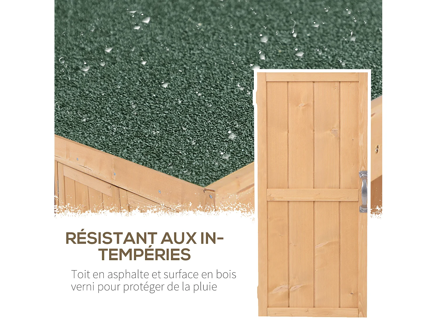 Armoire de jardin sur pied double porte étagère et toit bitumé relevable dim. 74L x 43l x 88H cm bois sapin