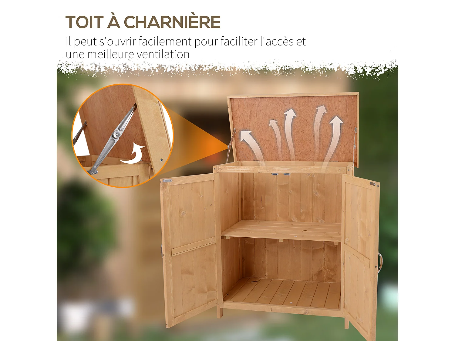 Armoire de jardin sur pied double porte étagère et toit bitumé relevable dim. 74L x 43l x 88H cm bois sapin