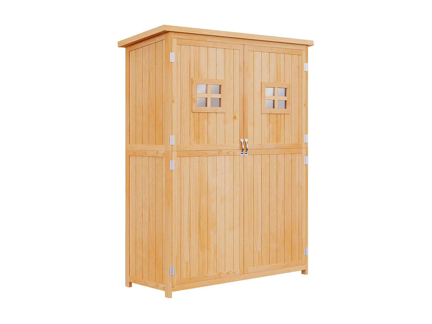 Abri de jardin armoire de jardin remie pour outil ur pied dim. 128L x 50l x 164H cm 2 étagère 2 porte 2 fenêtre toit bitumé étanche boi maif apin pré-huilé