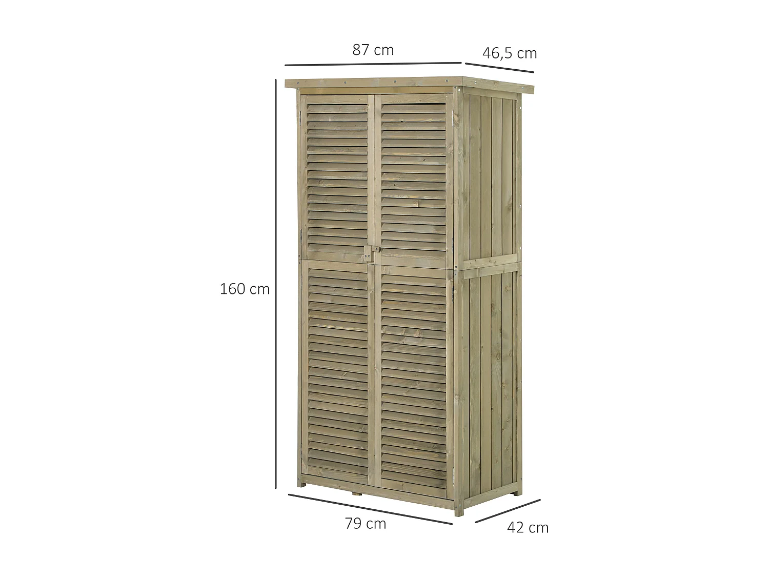 Armoire de jardin abri jardin remise pour outils sur pied dim. 79L x 42l x 160H cm 2 étagères portes persiennes toit bitumé étanche bois pin autoclave gris