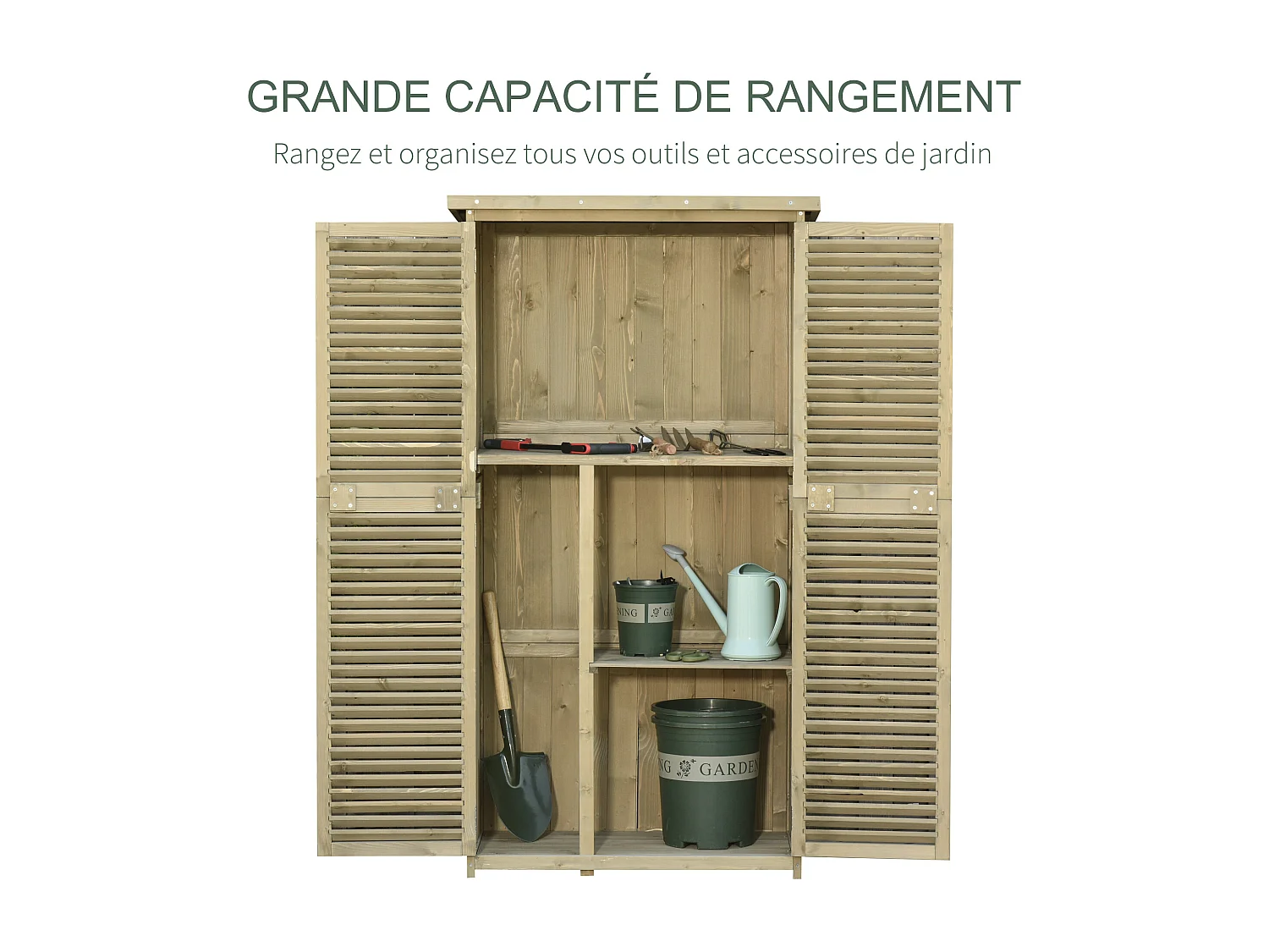 Armoire de jardin abri jardin remise pour outils sur pied dim. 79L x 42l x 160H cm 2 étagères portes persiennes toit bitumé étanche bois pin autoclave gris