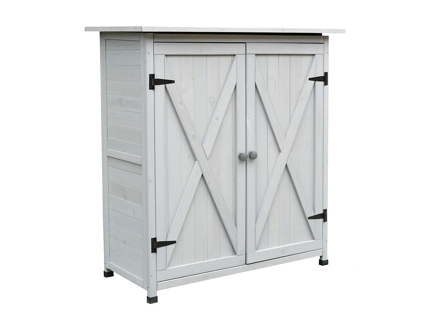 Abri de jardin armoire de jardin remise pour outils sur pied dim. 110L x 55l x 117H cm 2 étagères 2 portes toit bitumé étanche bois massif pin pré-huilé gris