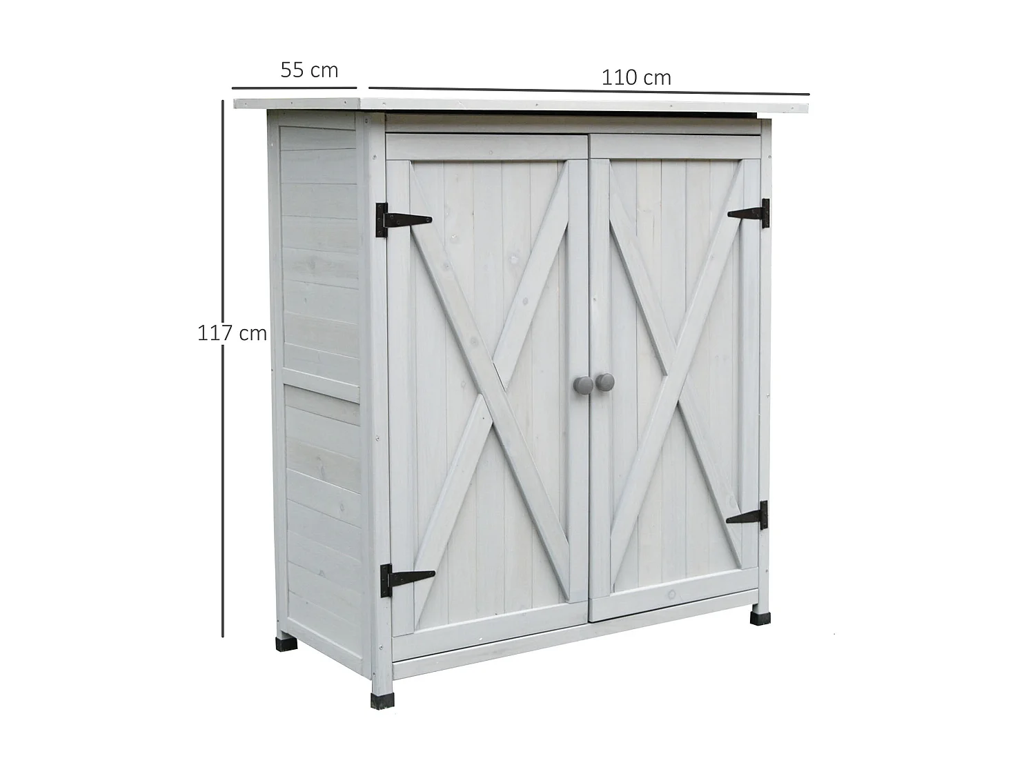 Abri de jardin armoire de jardin remise pour outils sur pied dim. 110L x 55l x 117H cm 2 étagères 2 portes toit bitumé étanche bois massif pin pré-huilé gris