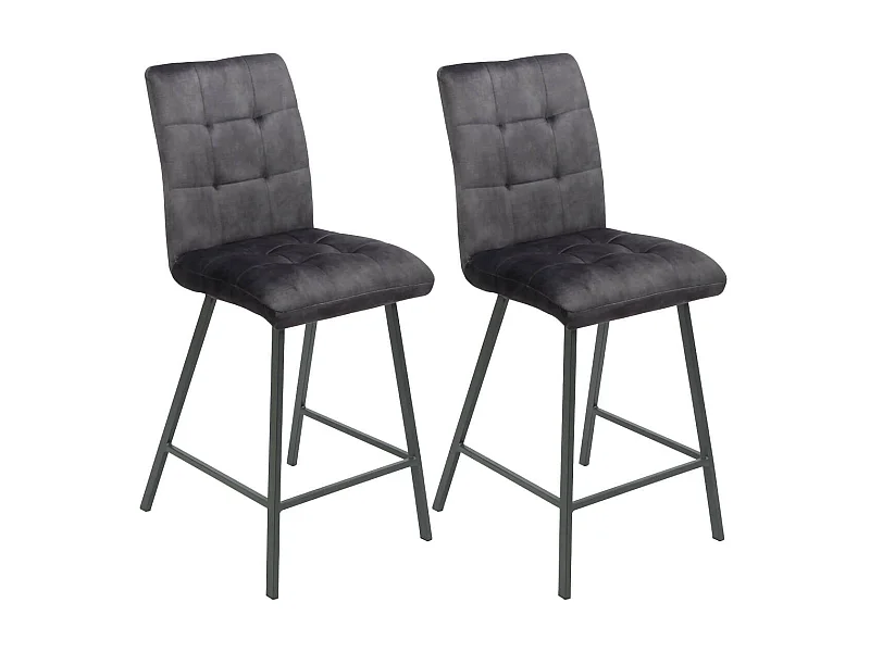 JOHN - Lot de 2 Tabourets de Bar Capitonnés Gris