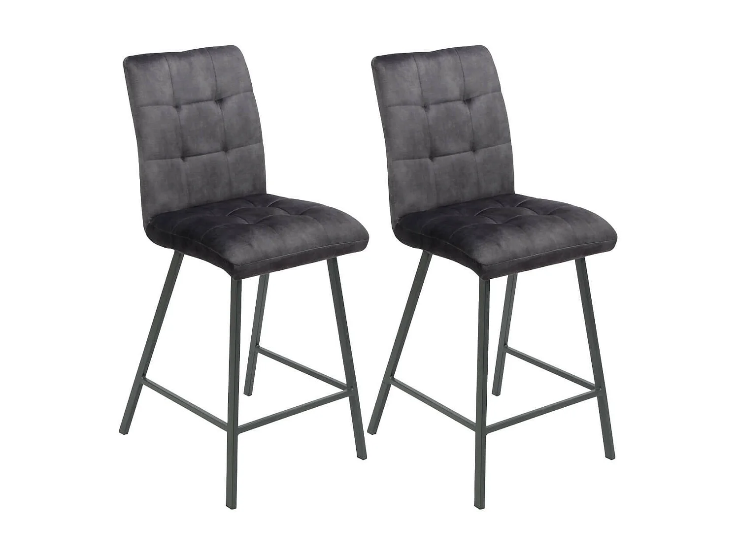 JOHN - Lot de 2 Tabourets de Bar Capitonnés Gris