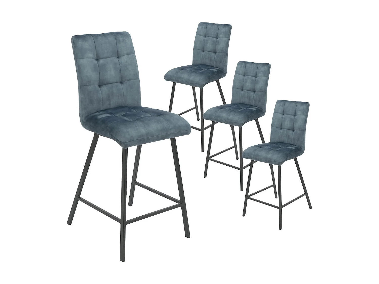 JOHN - Lot de 4 Tabourets de Bar Capitonnés Bleu Gris