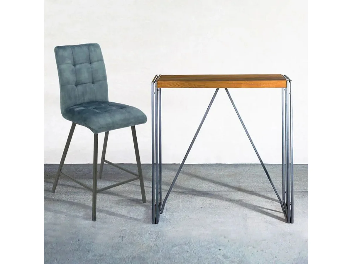 JOHN - Lot de 4 Tabourets de Bar Capitonnés Bleu Gris