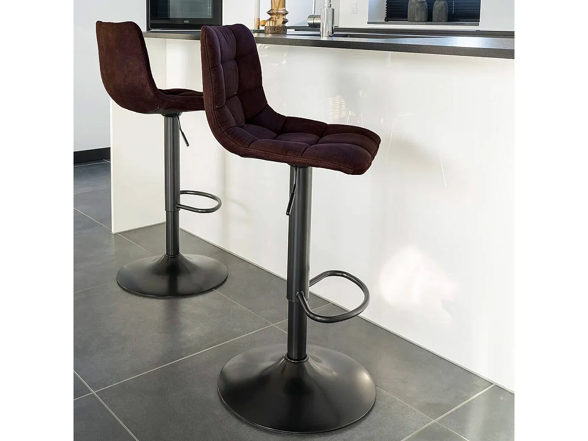 MAGNUS - Lot de 2 Tabourets Acier et Tissu Marron Foncé