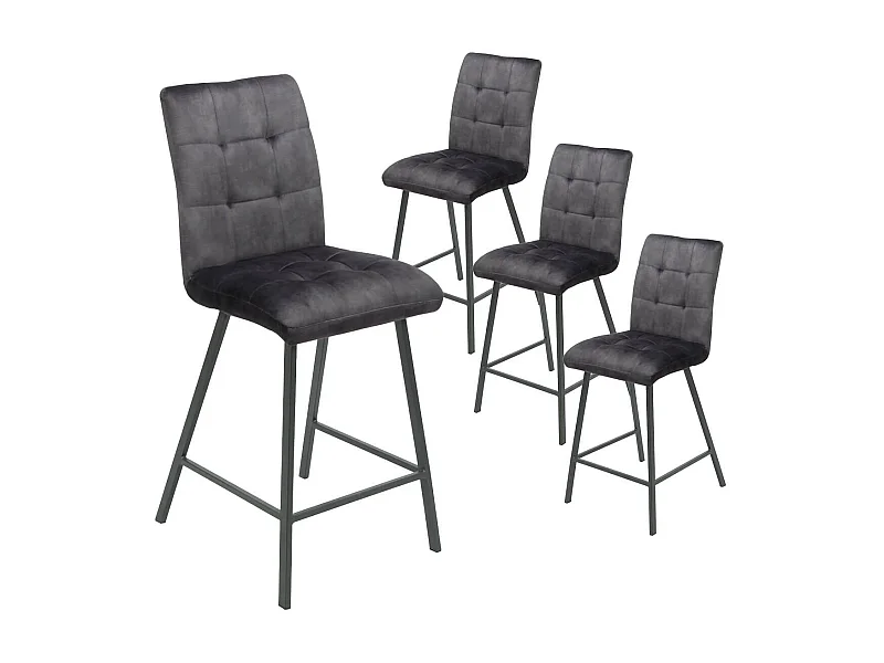 JOHN - Lot de 4 Tabourets de Bar Capitonnés Gris