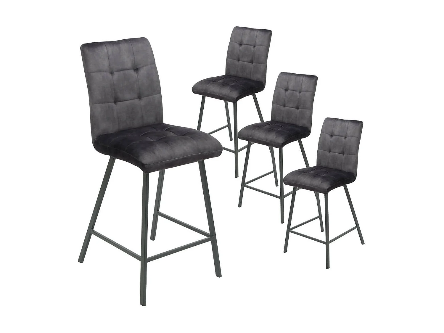 JOHN - Lot de 4 Tabourets de Bar Capitonnés Gris