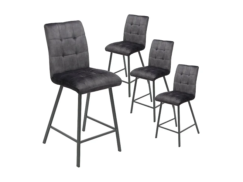 JOHN - Lot de 4 Tabourets de Bar Capitonnés Gris