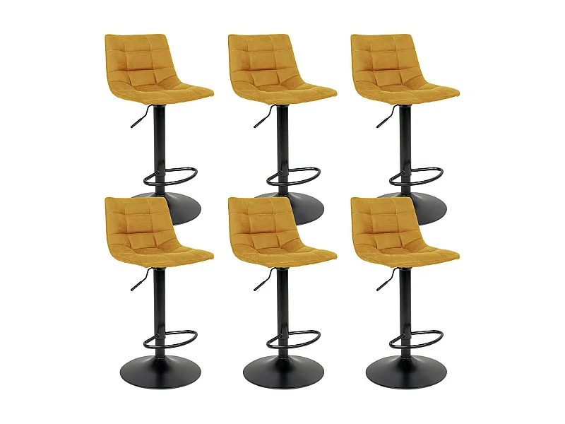 MAGNUS - Lot de 6 Tabourets Acier et Tissu Jaune Moutarde