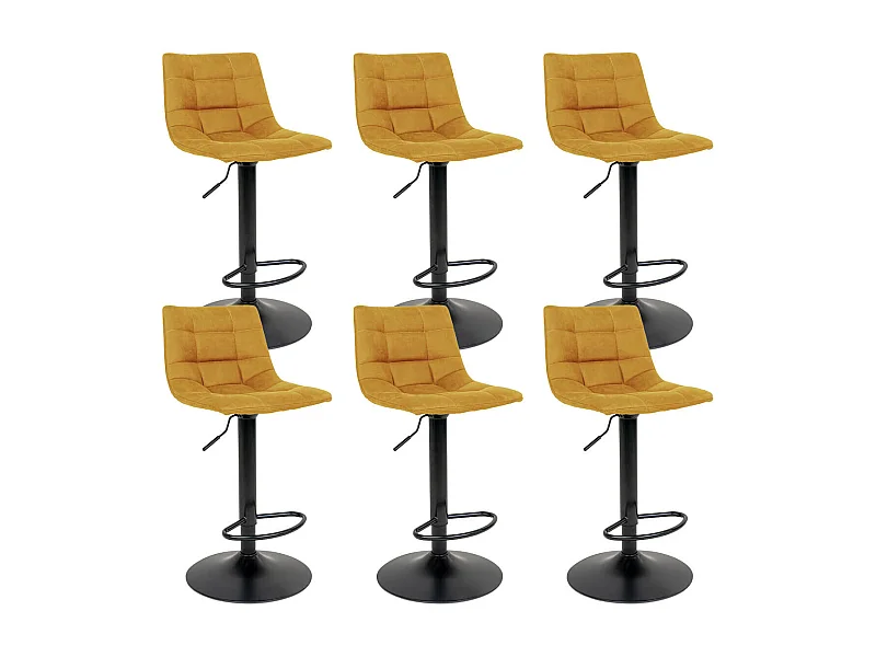 MAGNUS - Lot de 6 Tabourets Acier et Tissu Jaune Moutarde
