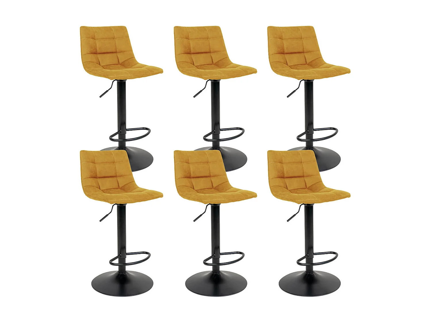 MAGNUS - Lot de 6 Tabourets Acier et Tissu Jaune Moutarde