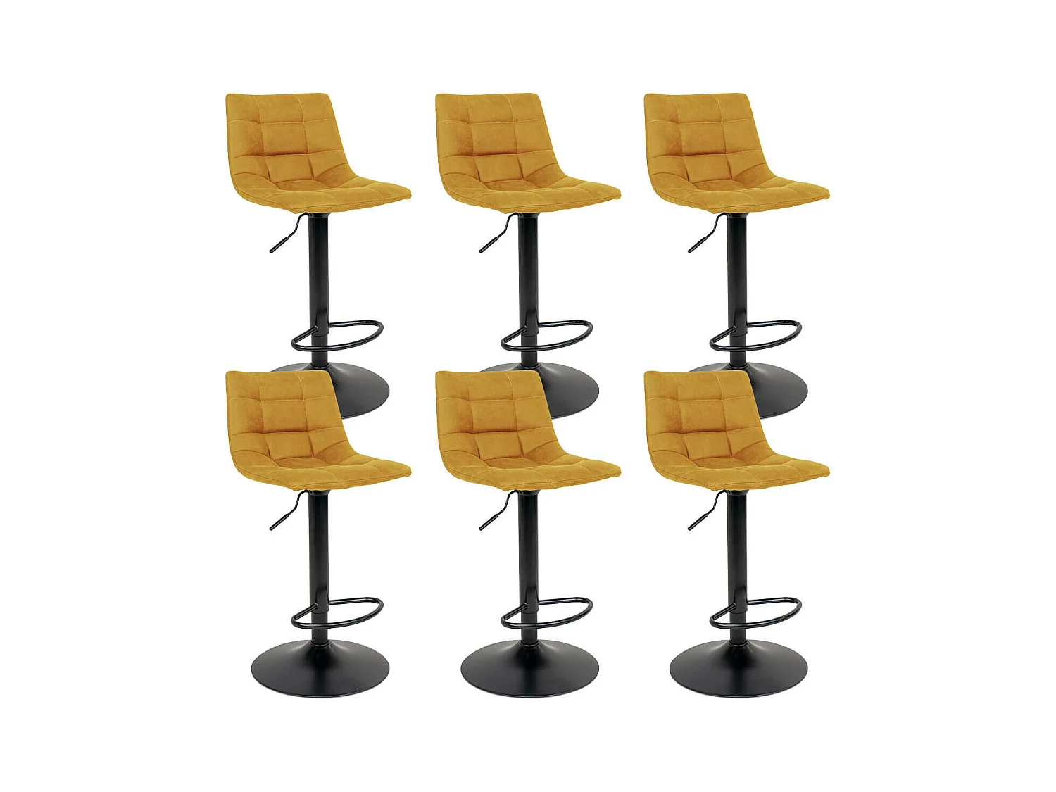 MAGNUS - Lot de 6 Tabourets Acier et Tissu Jaune Moutarde