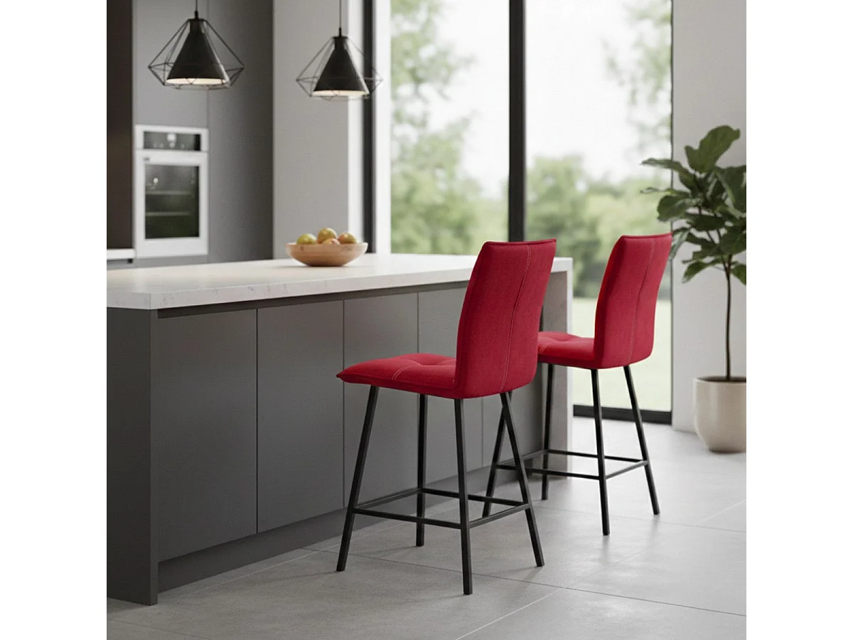 LAGOS - Lot de 2 Tabourets Rouges Assise H65cm