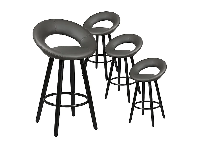 LOTHAR - Lot de 4 Tabourets Gris et Noirs