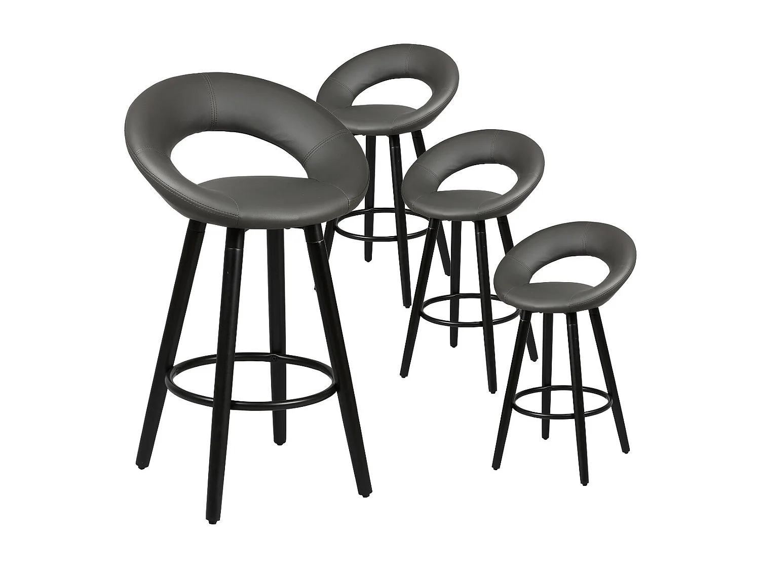 LOTHAR - Lot de 4 Tabourets Gris et Noirs