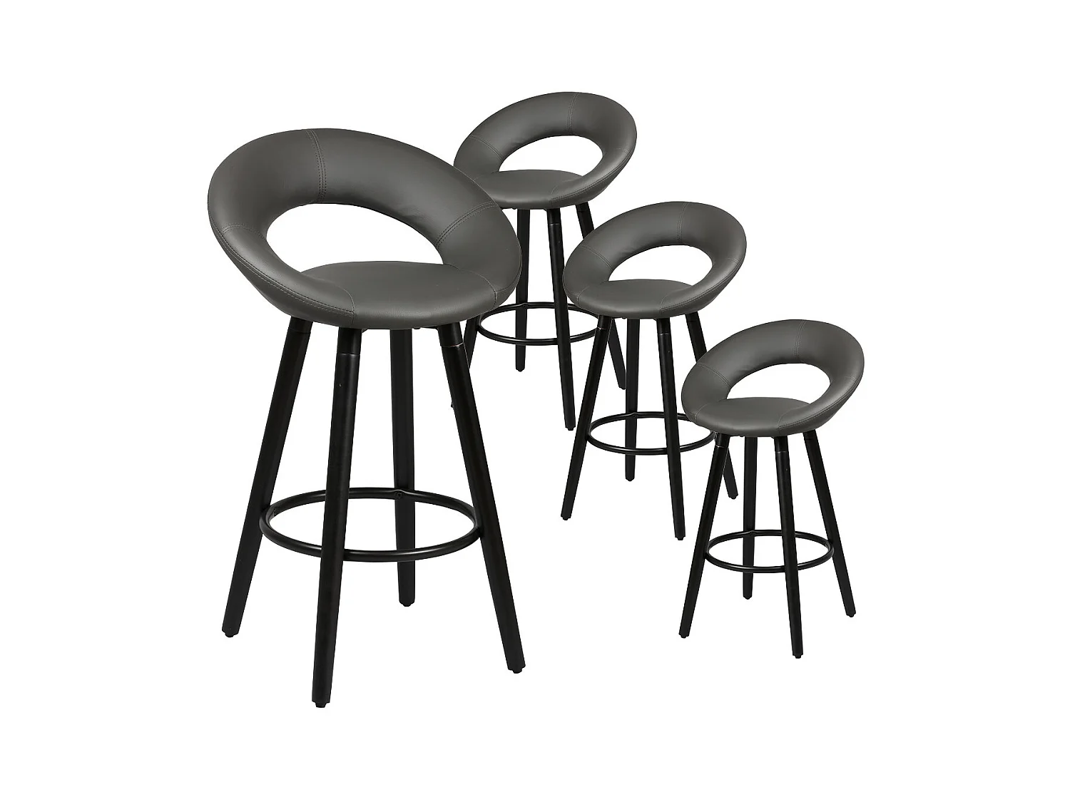 LOTHAR - Lot de 4 Tabourets Gris et Noirs