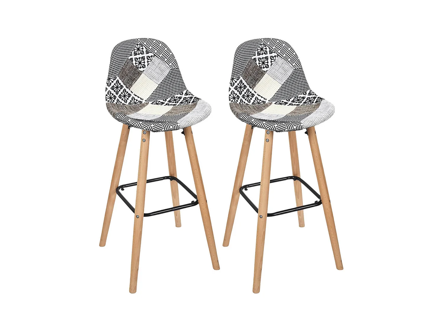 GIADA - Lot de 2 Tabourets de Bar Patchwork Motifs Grisés