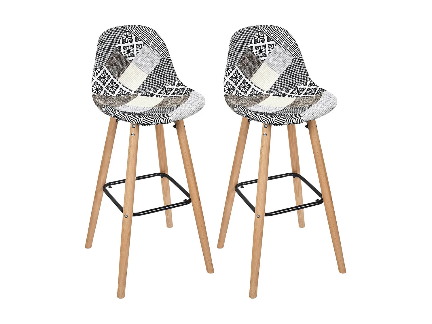 GIADA - Lot de 2 Tabourets de Bar Patchwork Motifs Grisés