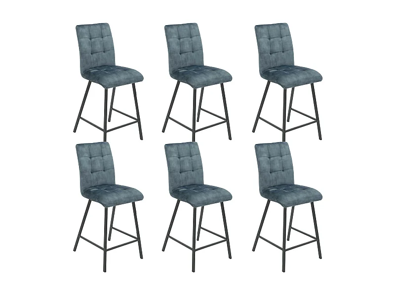 JOHN - Lot de 6 Tabourets de Bar Capitonnés Bleu Gris