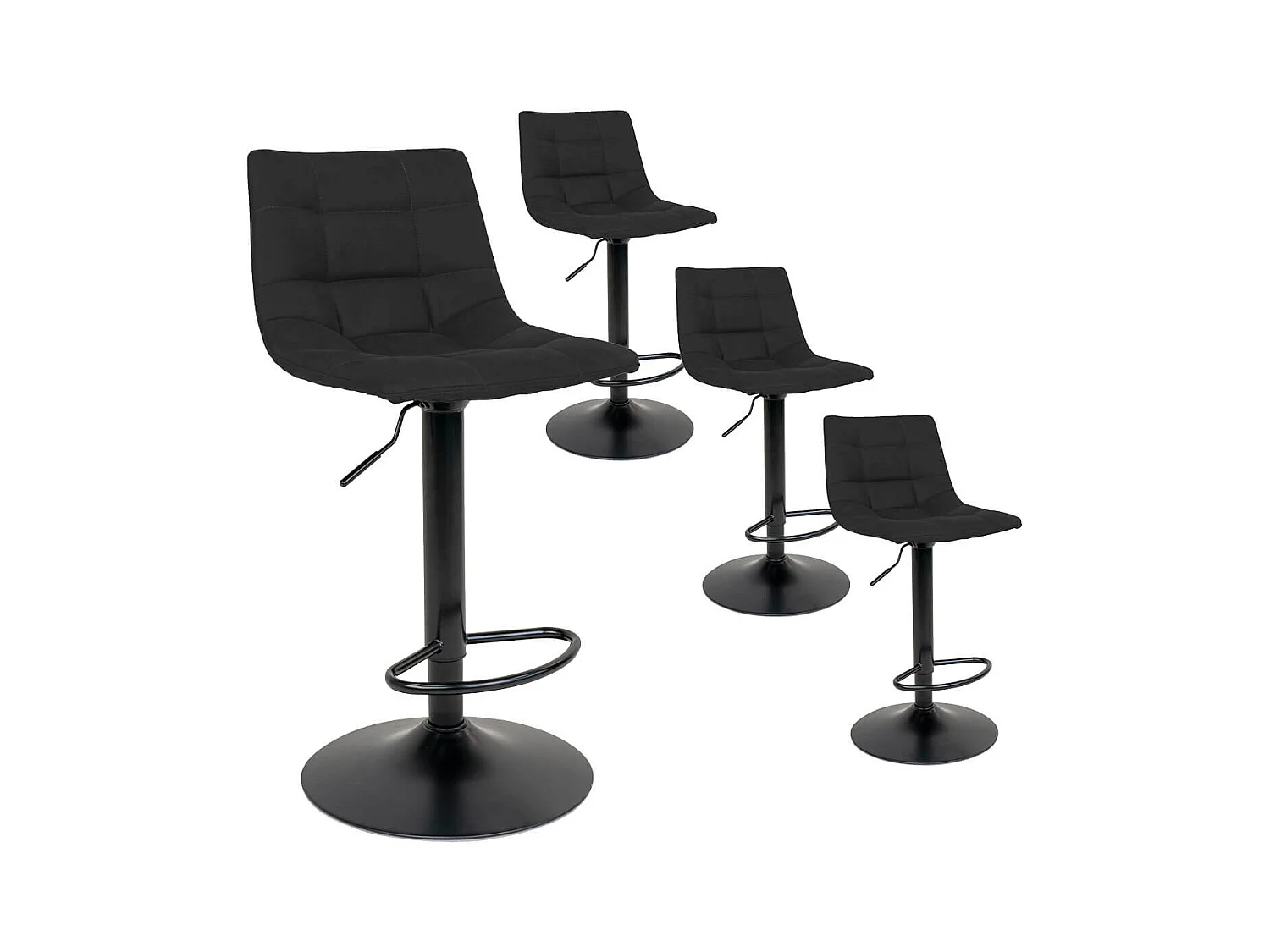 MAGNUS - Lot de 4 Tabourets Acier et Tissu Noir