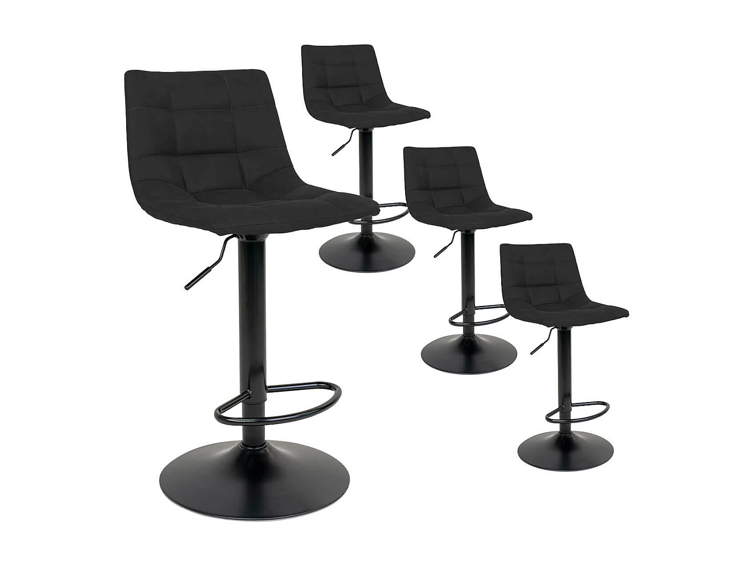 MAGNUS - Lot de 4 Tabourets Acier et Tissu Noir