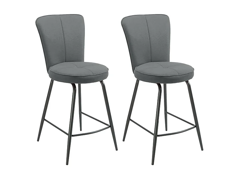 PARIL - Lot de 2 Tabourets de Bar Matelassés Gris