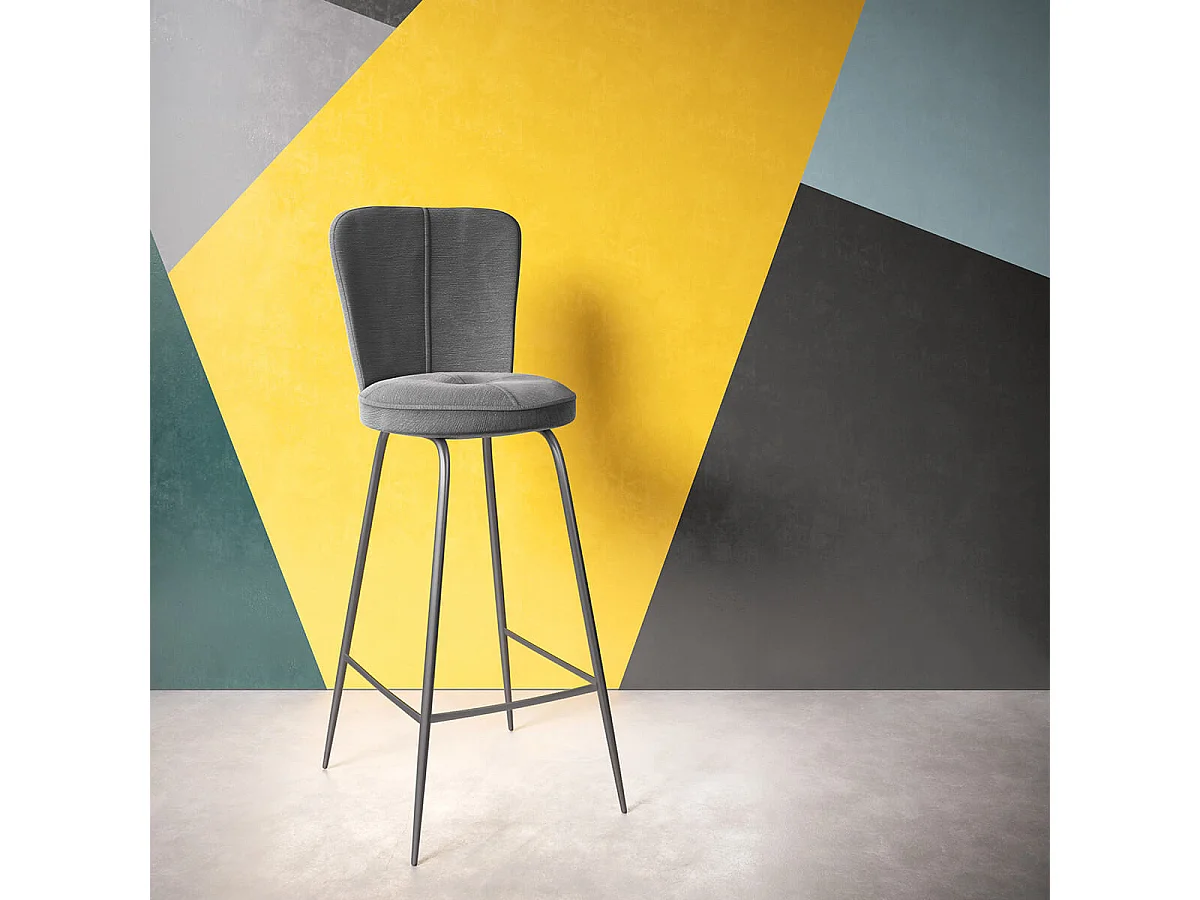 PARIL - Lot de 2 Tabourets de Bar Matelassés Gris