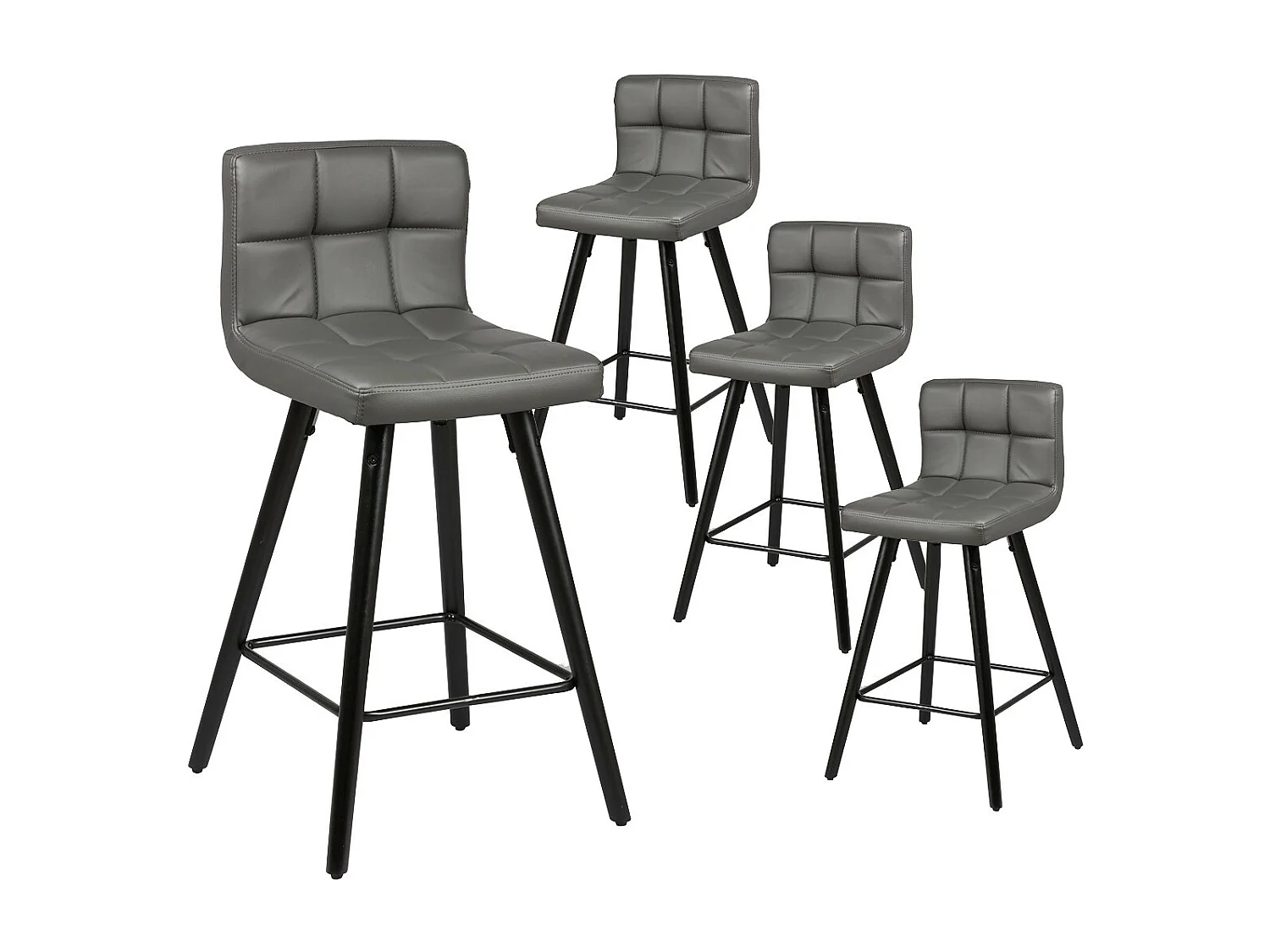 SOREN - Lot de 4 Tabourets Gris et Noirs