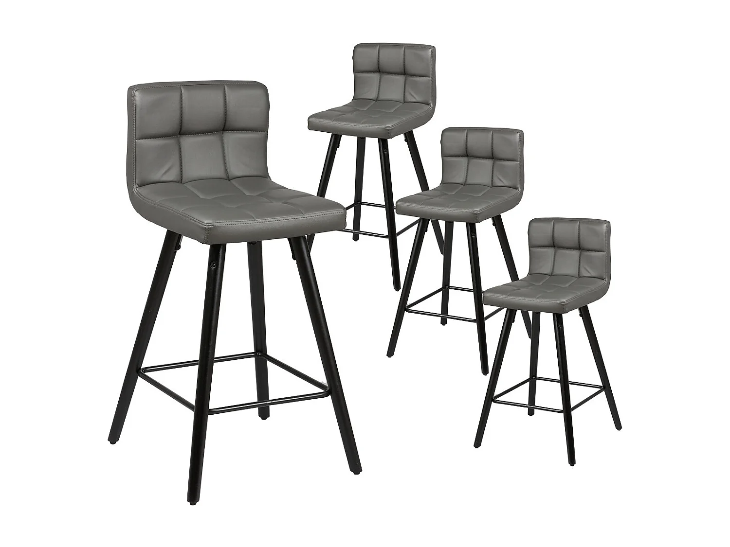 SOREN - Lot de 4 Tabourets Gris et Noirs