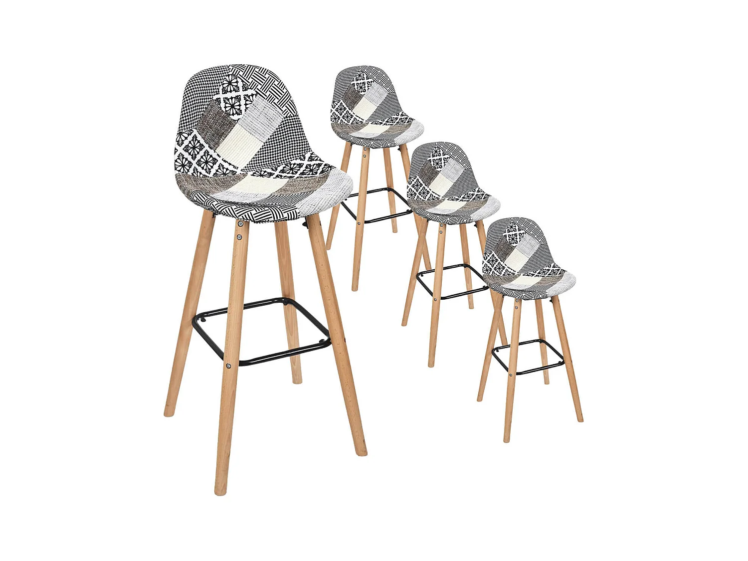 GIADA - Lot de 4 Tabourets de Bar Patchwork Motifs Grisés