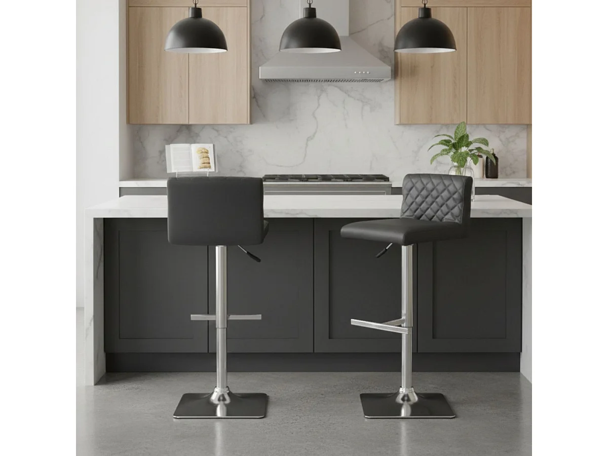 BUTTON - Lot de 2 Tabourets de Bar Gris