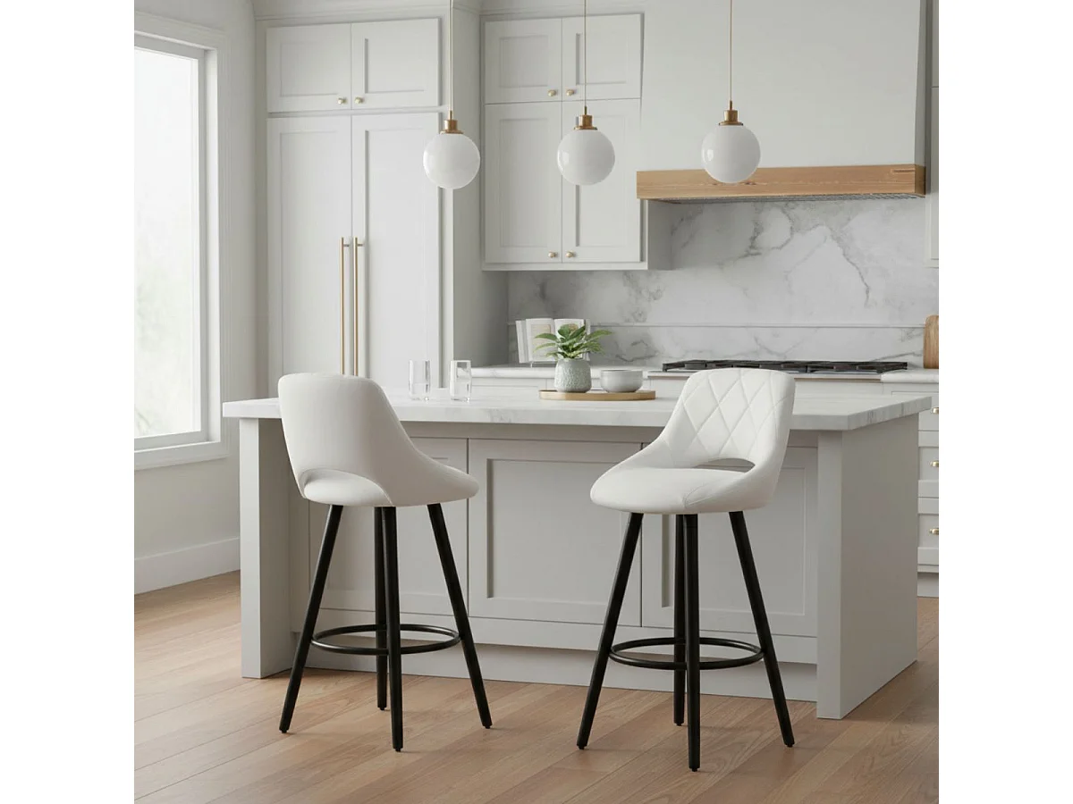 NIELS - Lot de 2 Tabourets Blancs