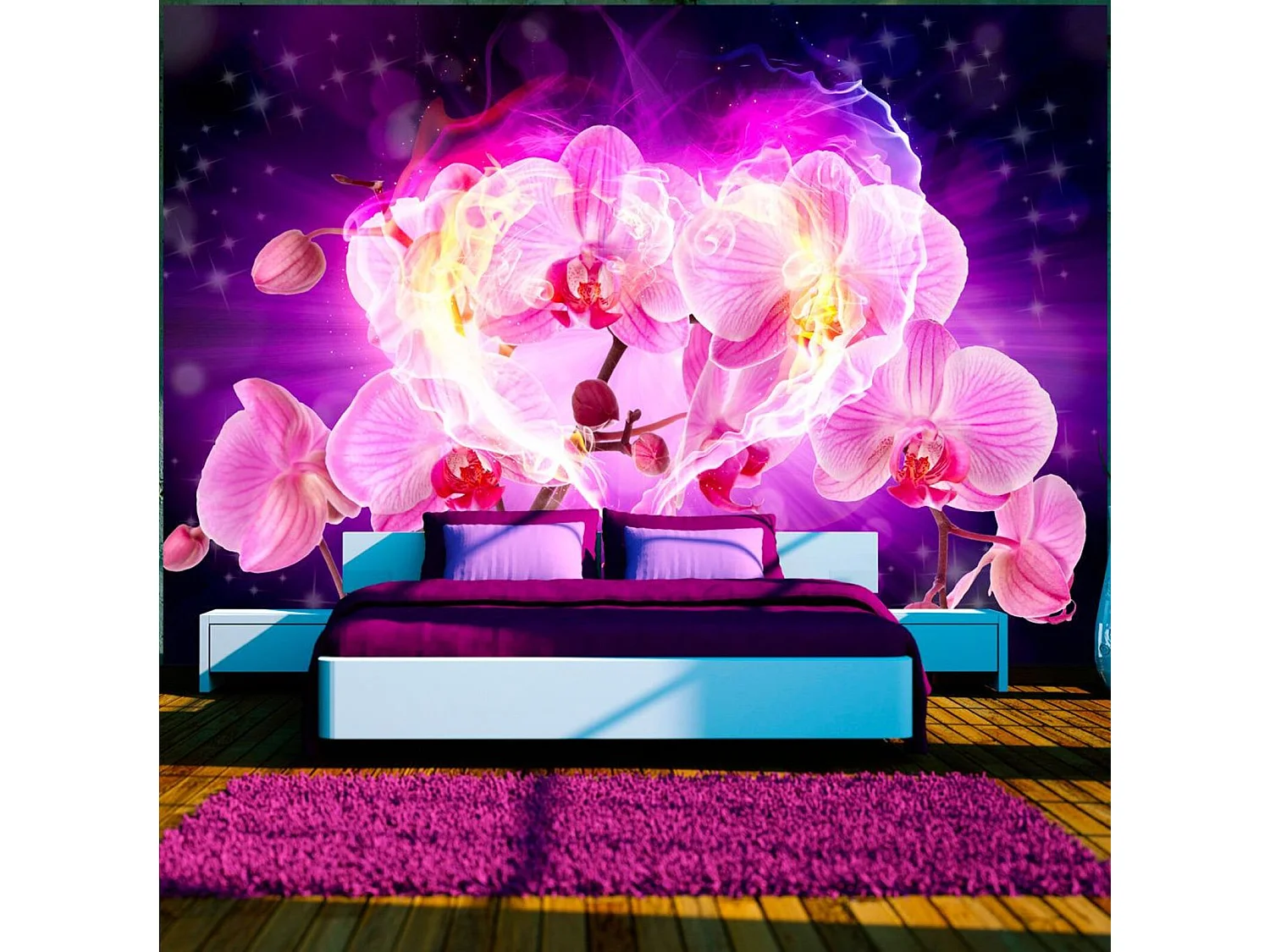 Papier peint orchidées en flammes - 400 x 280 cm