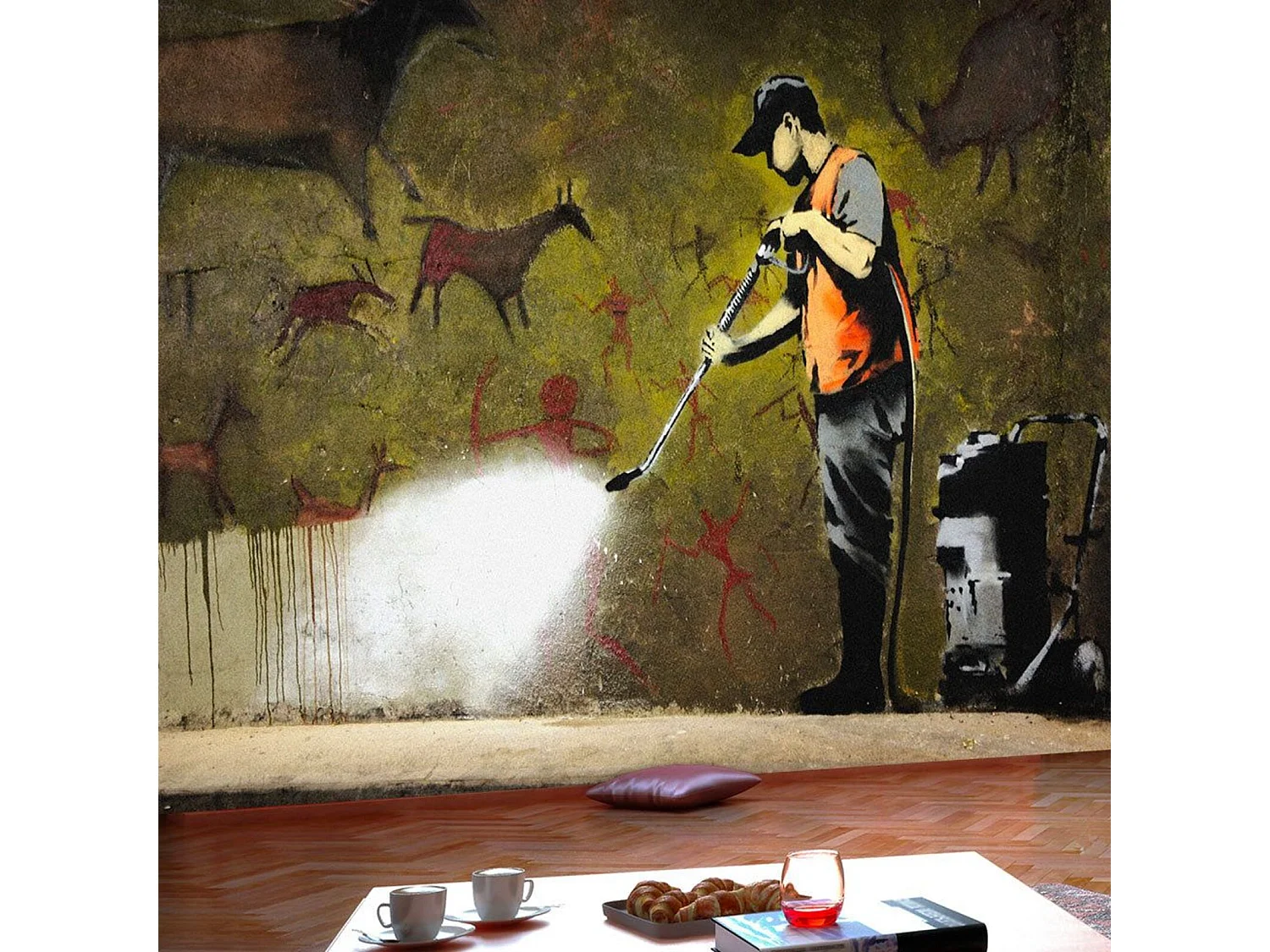 Papier peint peinture rupestre de banksy - 100 x 70 cm