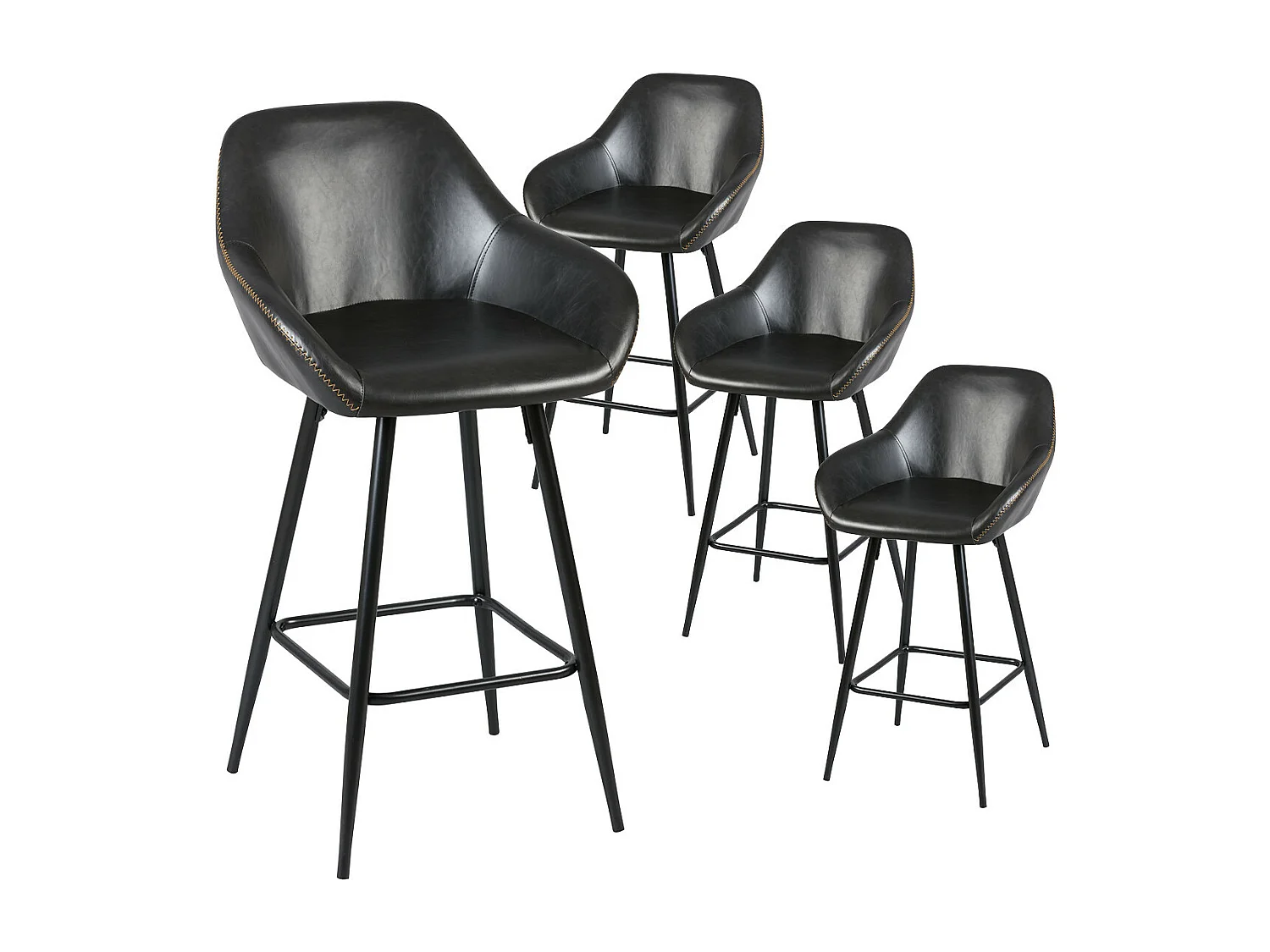 THOME - Lot de 4 Tabourets de Bar Simili Noir