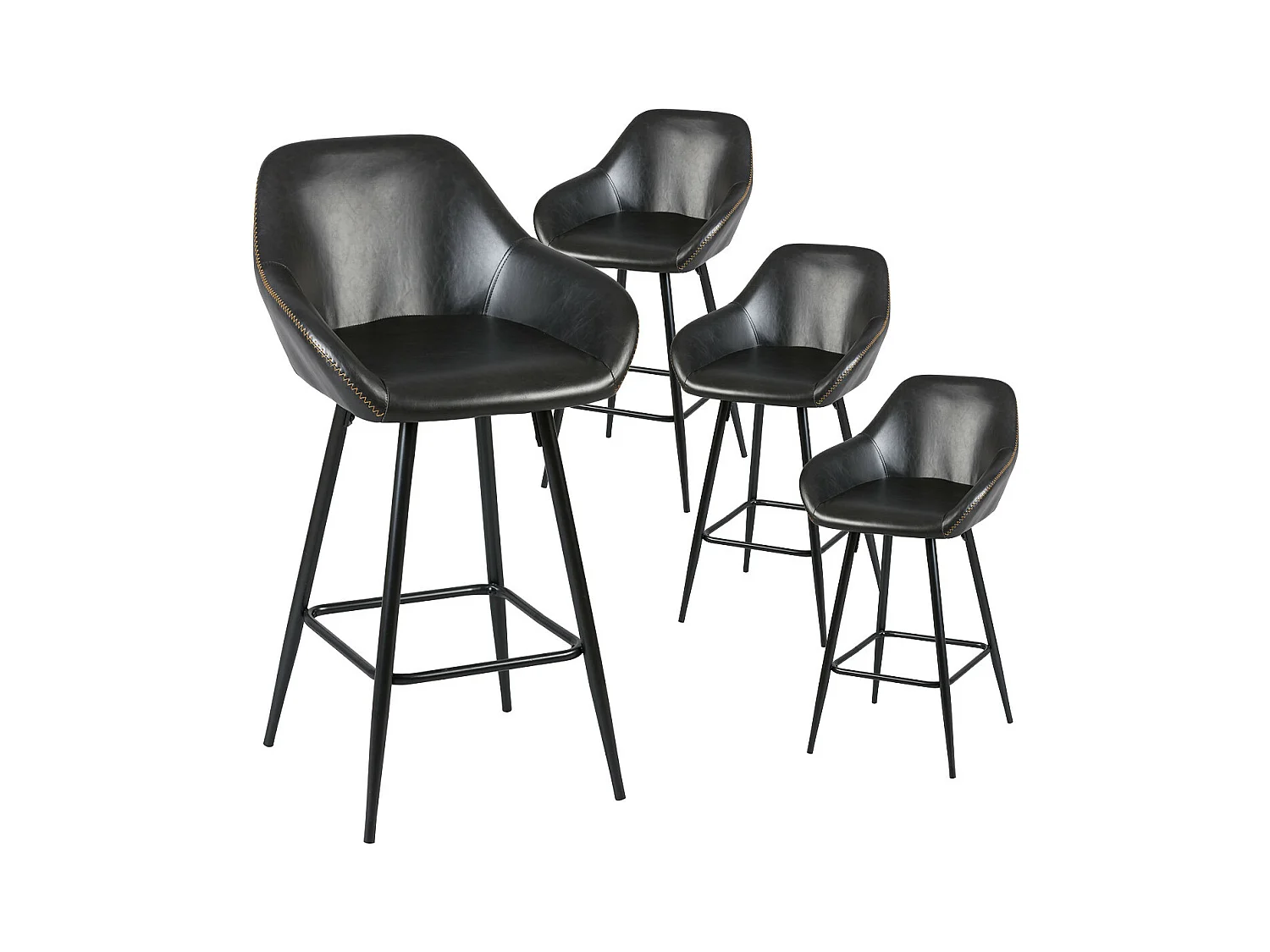 THOME - Lot de 4 Tabourets de Bar Simili Noir
