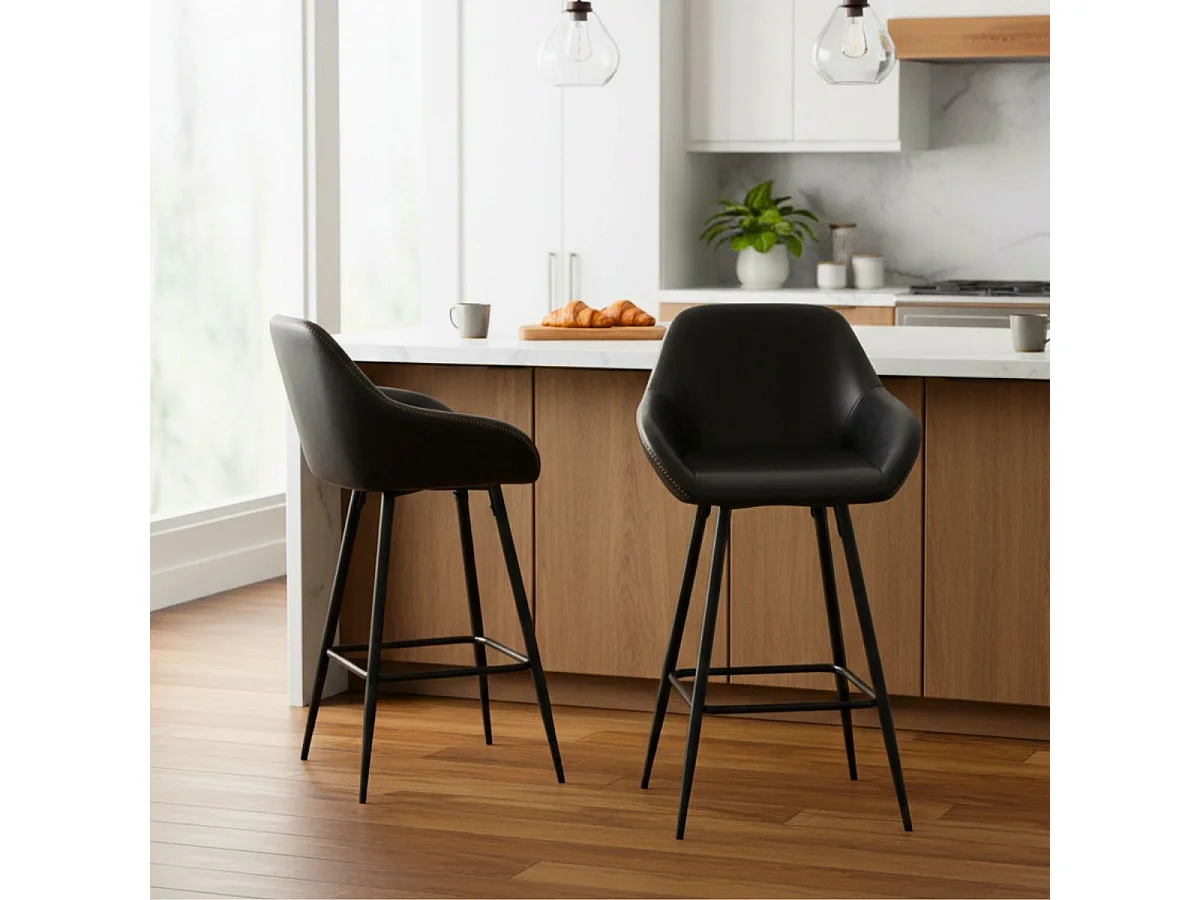 THOME - Lot de 4 Tabourets de Bar Simili Noir