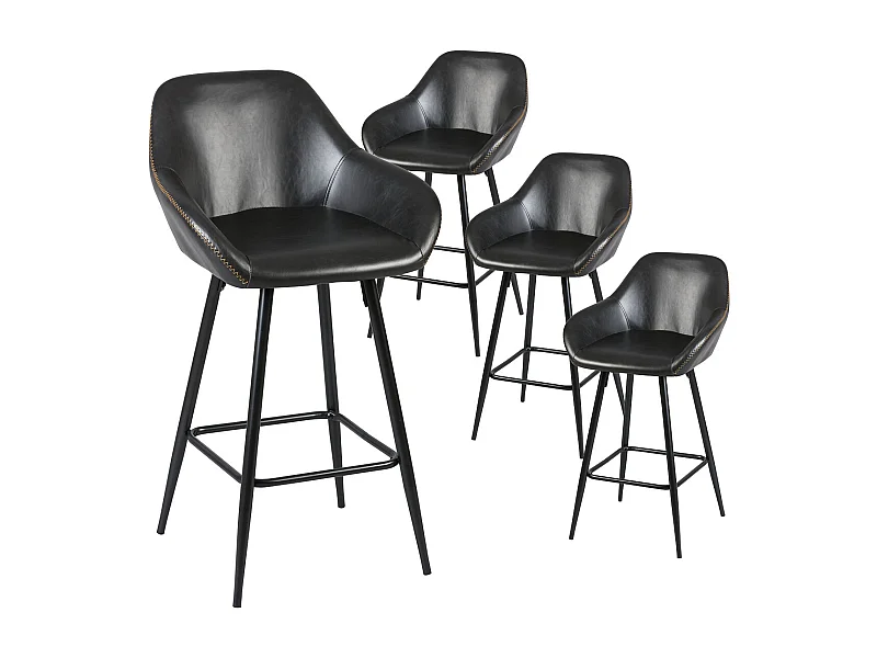 THOME - Lot de 4 Tabourets de Bar Simili Noir