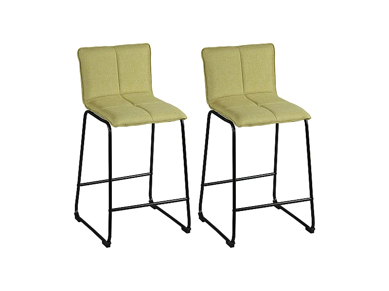 TEODORE - Lot de 2 Tabourets de Bar Tissu Vert