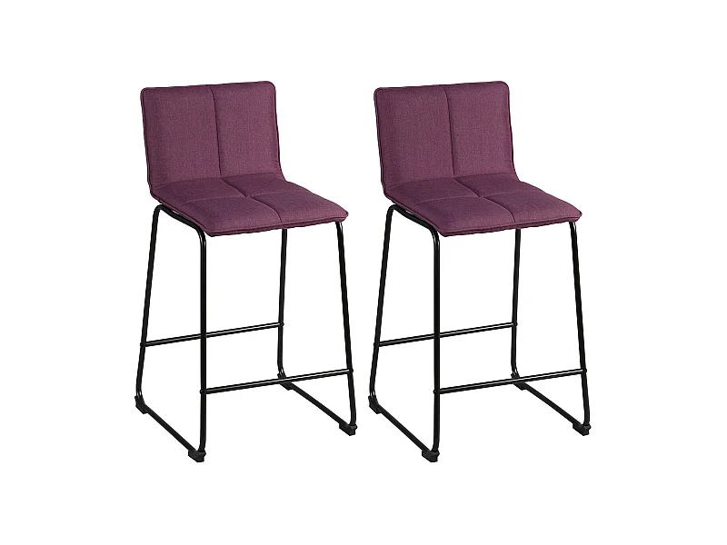 TEODORE - Lot de 2 Tabourets de Bar Tissu Violet