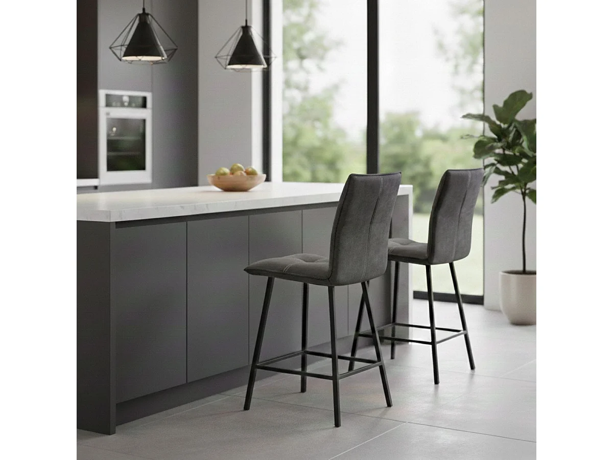 LAGOS - Lot de 2 Tabourets Gris Anthracite Assise H65cm