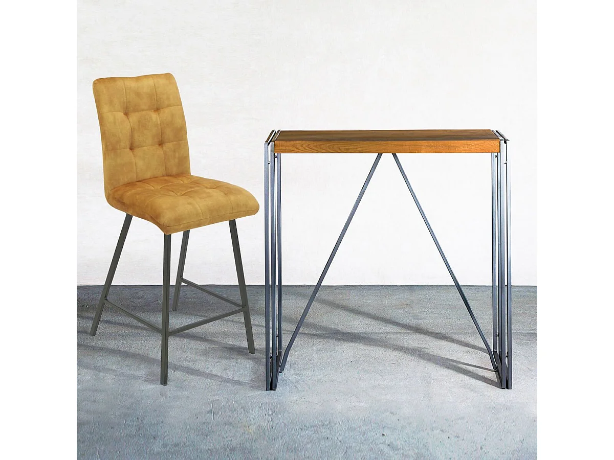 JOHN - Lot de 2 Tabourets de Bar Capitonnés Jaune