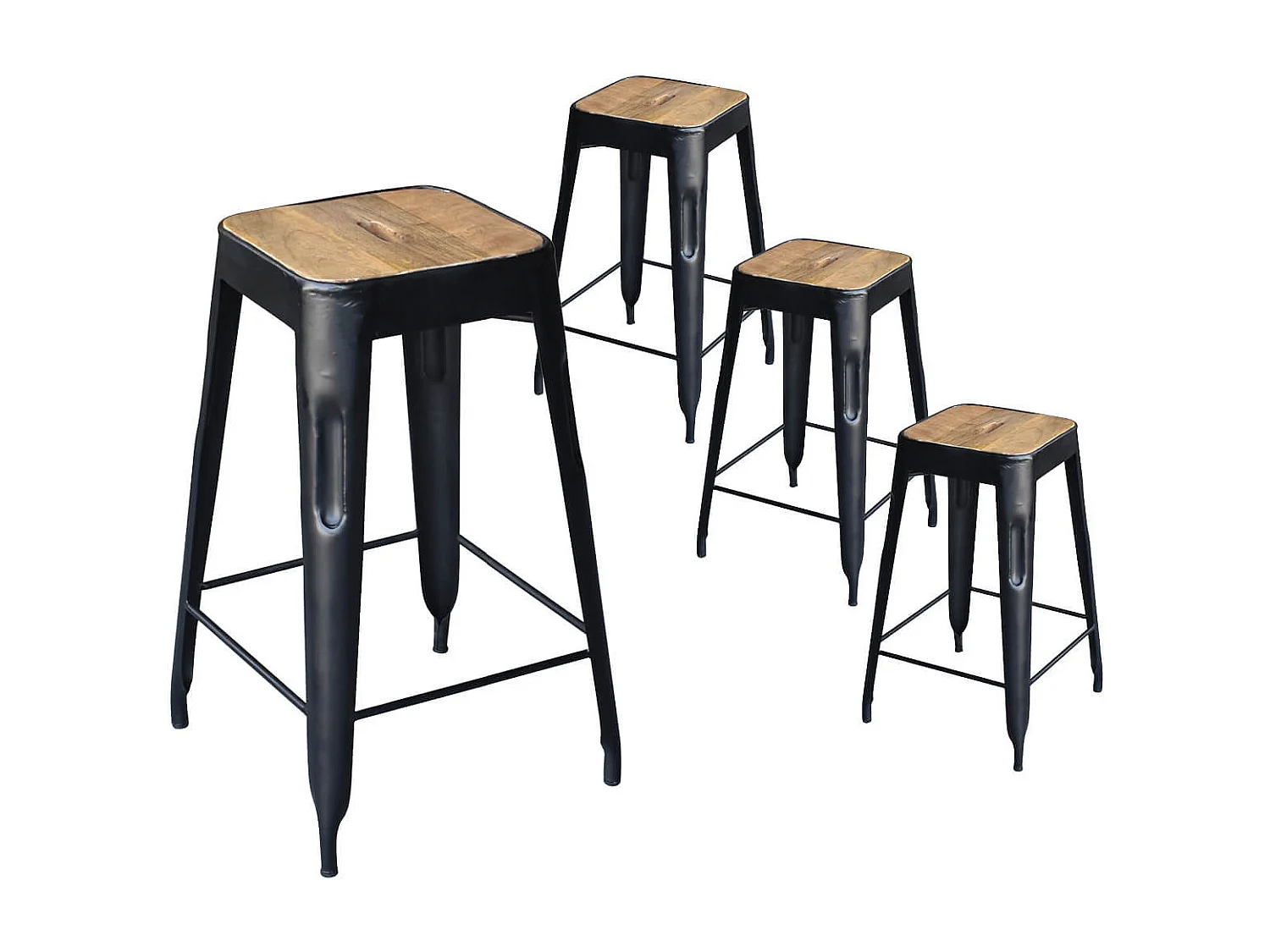 STEVE - Lot de 4 Tabourets Industriels Bois et Acier H64cm