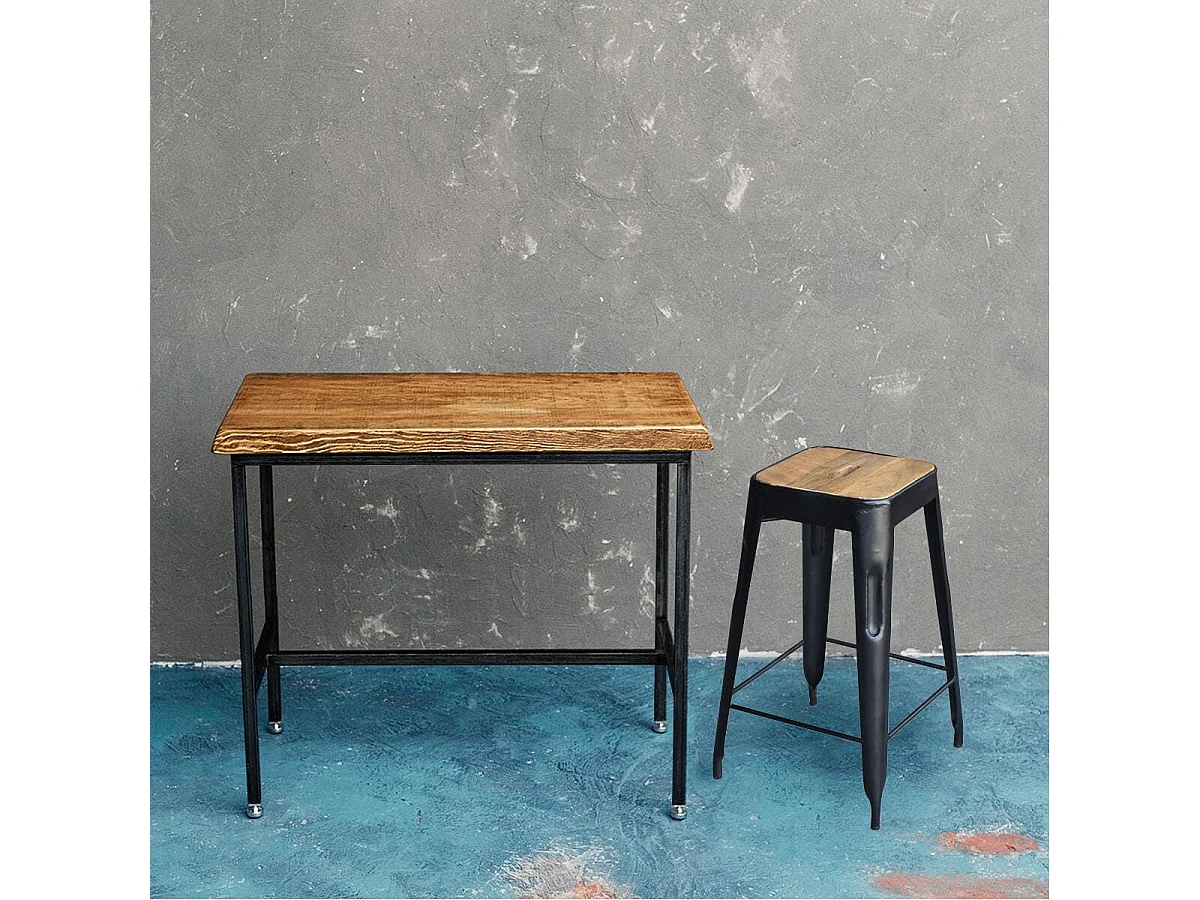 STEVE - Lot de 4 Tabourets Industriels Bois et Acier H64cm