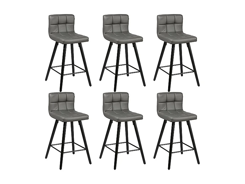 SOREN - Lot de 6 Tabourets Gris et Noirs