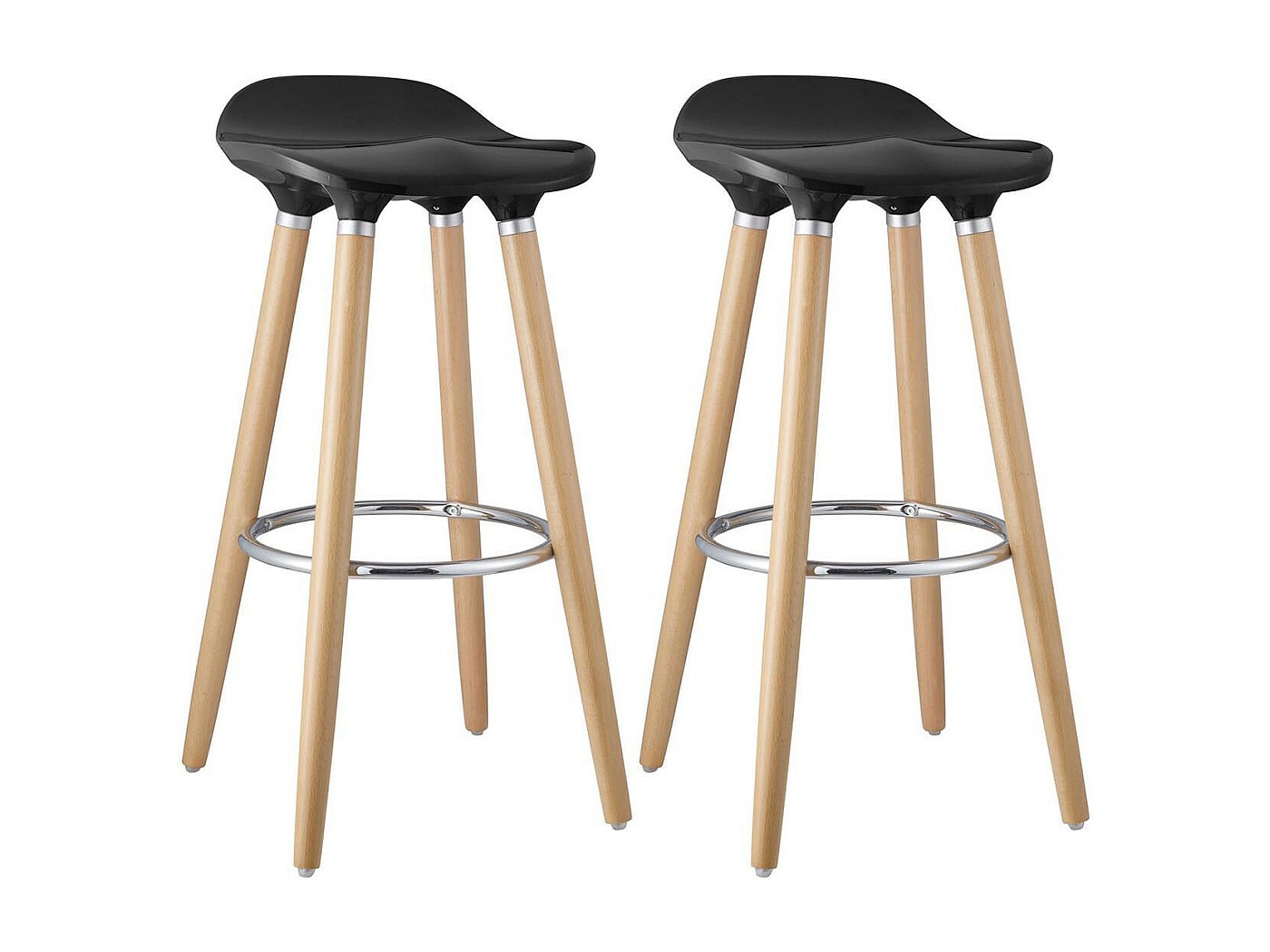 BIBENNE - Lot de 2 Tabourets de Bar Noir et Pieds Aspect Bois