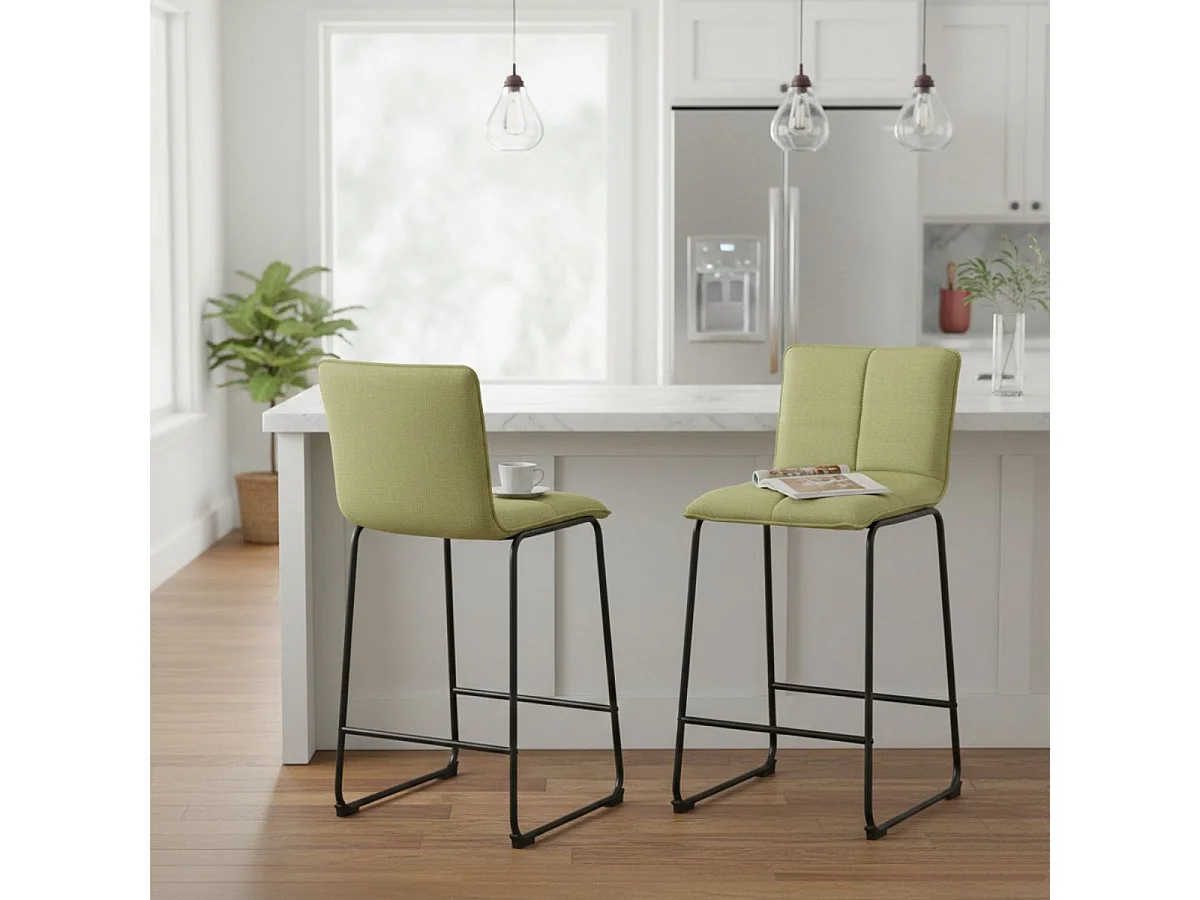 TEODORE - Lot de 4 Tabourets de Bar Tissu Vert